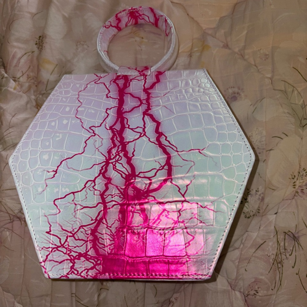 Anima Iris Pink and White Hexagonal Clutch